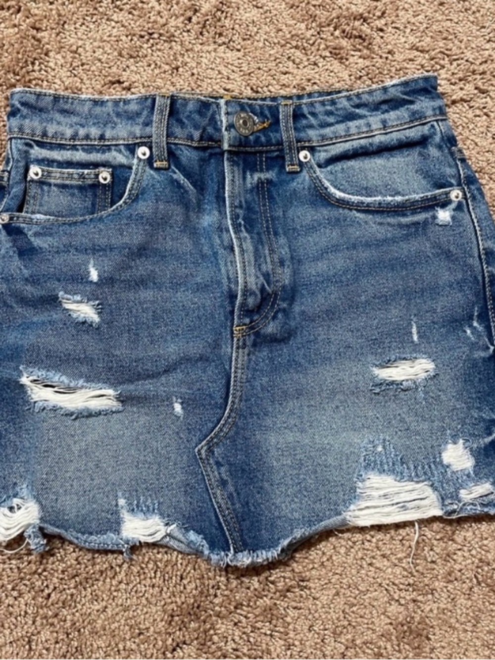 Zara Distressed Denim Mini Skirt